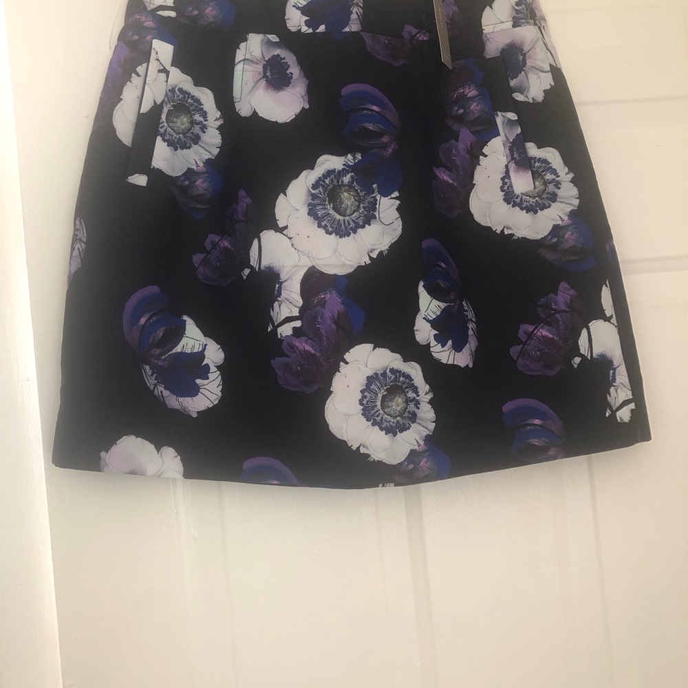 J. Crew Black and Purple Floral A-Line Skirt